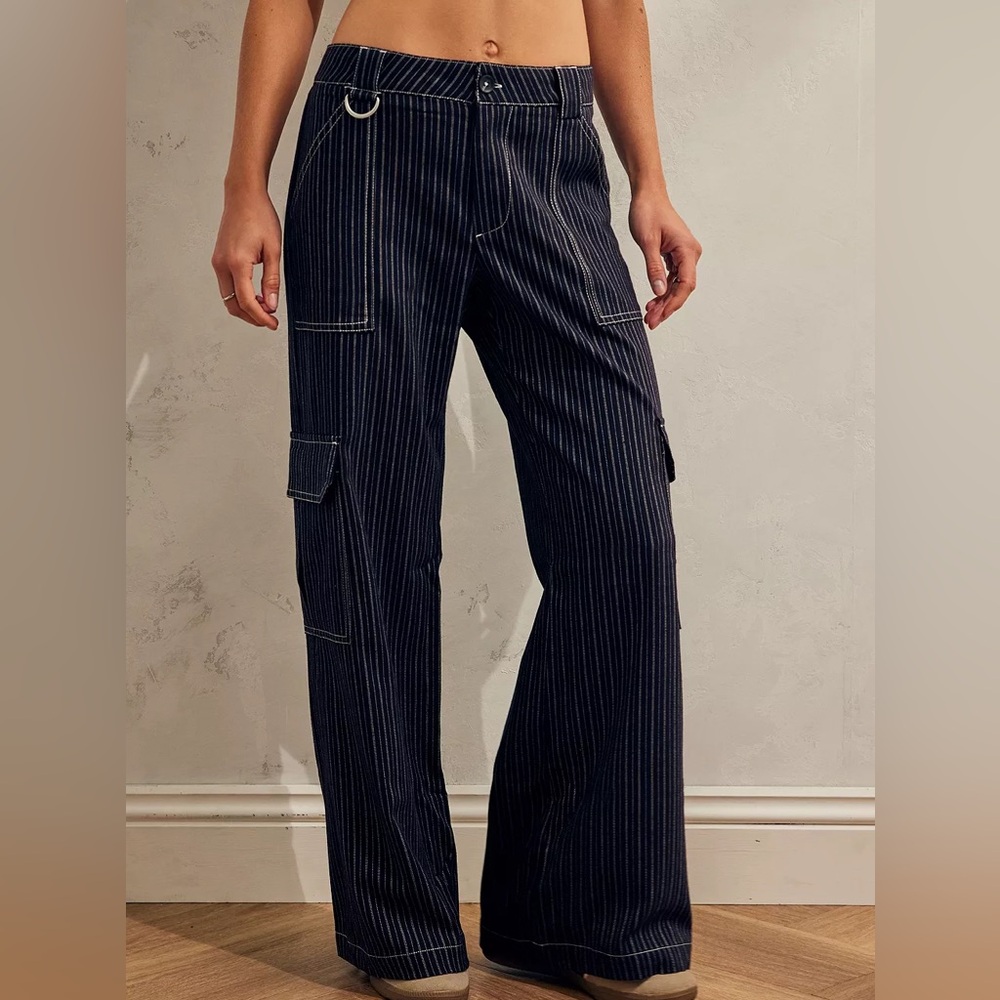 UO Y2K Punk Cargo Trousers White Striped Wide Leg Pants Jeans OBO - Picture 11 of 11